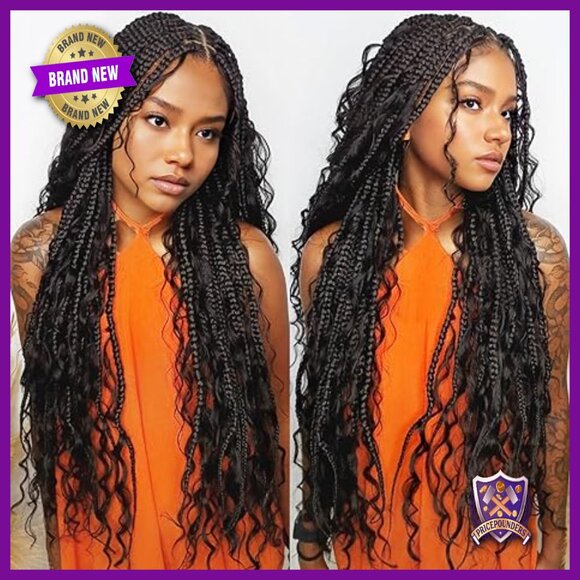 36 Inch Synthetic Braided Wig Full Lace Knotless Bohemian Curly Ends main image 5